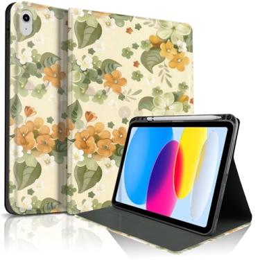 Imagem de Lyfatz Capa para iPad 11th (A16) 27.9 cm 2025/10ª geração 10.9 cm 2022, lindas flores floridas elegante design estética capa protetora com suporte para lápis, antiderrapante, anti-choque, amarelo