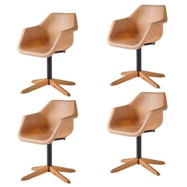 Imagem de Kit 4 Cadeiras Giratória com Base em Aço e Pés em Madeira Maciça Lodel