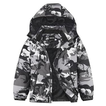 Imagem de UMMTOM Jaqueta de esqui à prova d'água para meninos, casaco de neve de lã quente para inverno, jaqueta de snowboard com capuz para áreas externas (camuflagem branca, 14-16)