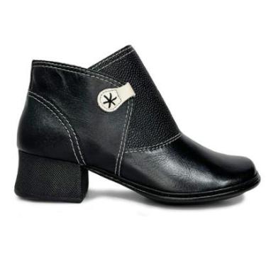 Imagem de Bota Feminina J.Gean FR0002 Couro Cano Curto Salto Médio Alto Conforto-Feminino