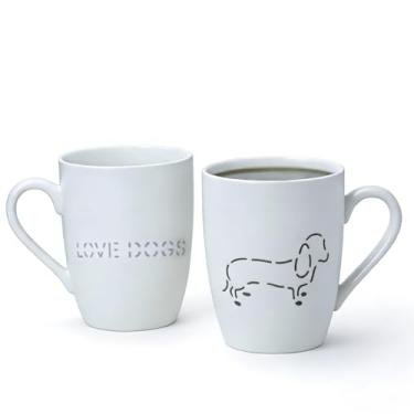 Imagem de Lily's Home Caneca de café de cerâmica com padrão de cachorro vazado - Caneca de porcelana branca - segura para micro-ondas e lava-louças - perfeita para café, cappuccino, chá - presente para amantes