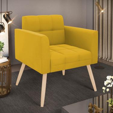 Imagem de Poltrona Sala Decorativa Elisa Pé Palito Natural Veludo Mostarda D03 - D'Rossi