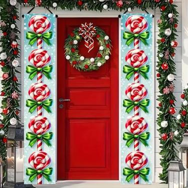 Imagem de BlissYard Banners de varanda de Natal bengala doce pirulito placa de porta decorações de quintal de férias para festa de Natal ao ar livre pendurar na parede decorações de porta de Natal bengala doce
