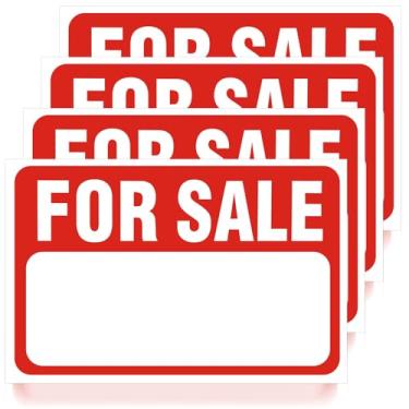 Imagem de WJIAAA Pacote com 4 placas de carro para venda, placas de PVC de 30 x 20 cm, decalques autoadesivos para janelas de veículos, barcos, portas de garagem, vermelho com fundo branco