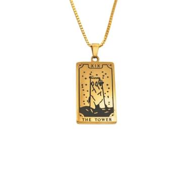 Imagem de Luva Jewelry Colar feminino com cartão de tarô - pingente espiritual banhado a ouro 18K - impermeável antimanchas - colar de astrologia - presente místico de Natal, Small, Aço inoxidável, Sem Pedra