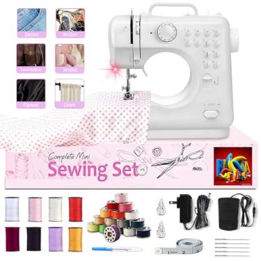 Imagem de Máquina de costura portátil para iniciantes, mini máquina de costura elétrica, 12 padrões de costura embutidos, 2 velocidades com pedal e kit de costura, fácil bricolage, máquinas domésticas de 8 a 12