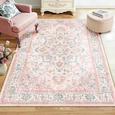 Imagem de CAPALOCA Tapetes laváveis à máquina, tapete de berçário, 10 x 15 cm, fofo, antiderrapante, repelente de água, estampa macia para quarto, decoração interna, sala de jogos, rosa-petróleo