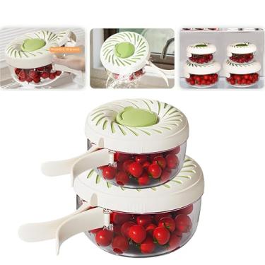 Imagem de Tigela de lavagem de frutas 3 em 1 com tampa e alça de filtro, cesta de drenagem multiuso de 1 litro + 2,85 litros Lavadora de frutas, recipiente de armazenamento de escorredor de frutas para