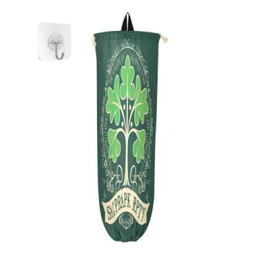 Imagem de Banner do Dia de São Patrício com suporte de saco plástico de trevo, armazenamento de saco plástico de cozinha, dispensador de saco de compras de pano