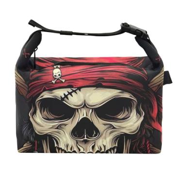 Imagem de TSENQUE Bandana de caveira pirata personalizada, lancheira divertida, portátil, feminina, lancheira para trabalho, linda bolsa isolada para adultos