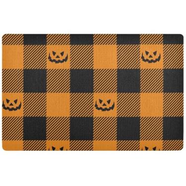 Imagem de TSENQUE Tapete personalizado xadrez abóbora laranja tapete bonito outono exterior tapetes decoração varanda antiderrapante lavável 81 cm x 50 cm