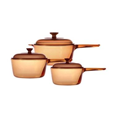 Imagem de Visions Conjunto de panelas de vidro Pyroceram de 1 litro/1,5 litro/2,5 litros, marrom