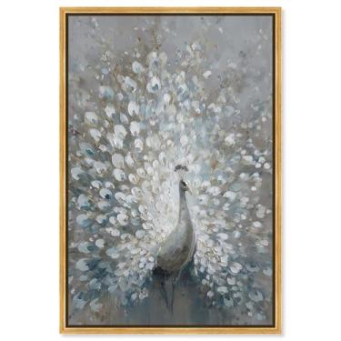 Imagem de Decoração de parede vintage com estampa de pavão branco I da Art Remedy, moldura dourada, 40 x 61 cm