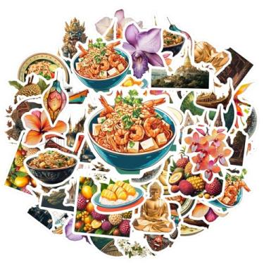 Imagem de 35 peças Cultura Tailandesa Alimentos Arquitetura Natureza Impermeável Graffiti DIY Adesivos Ornamentais Material Escolar para Guitarra Laptop Capacete Skate Guitarra DIY Skate Laptop Bagagem