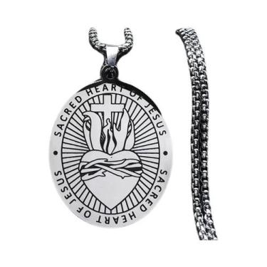 Imagem de Colar Cruz Unissex Em Aço Inoxidável Com Halo Da Eucaristia Cristã E C