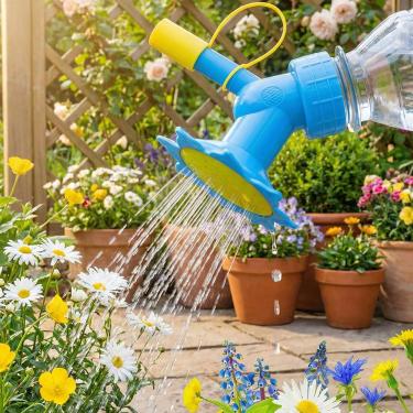 Imagem de Pacote com 2 irrigadores de irrigador, cabeça de aspersor de lata de água de plástico, irrigadores de tampa de bico de cabeça dupla (azul)