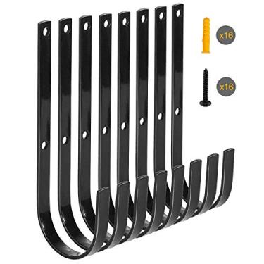 Imagem de ReDCAMP Ganchos de Utilitário de Armazenamento Resistente de Ferro Preto, Conjunto de 8, Ganchos Grandes de Garagem, Suporte de Parede para Pendurar Ferramentas de Armazenamento de Jardim