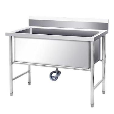 Imagem de Conjunto de pia de cozinha de restaurante comercial de aço inoxidável de aço inoxidável para uso externo, pia de garagem industrial com torneira para restaurante, oficina (120 x 77 cm)