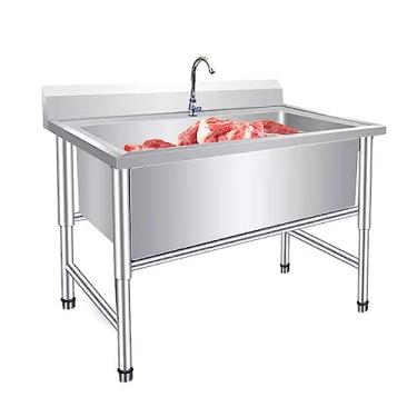 Imagem de Conjunto de pia de cozinha de restaurante comercial de aço inoxidável de aço inoxidável para pia de garagem industrial para quintal de garagem interna e externa (100 x 60 x 77 cm)