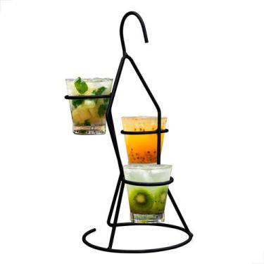 Imagem de Porta Copos Aramado 3 Andares Preto para Drinks e Sobremesas - magalu