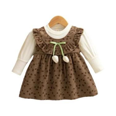 Imagem de Vestidos De Manga Longa Para Meninas Bebê Tulipa Rosa 6-24 Meses Prima