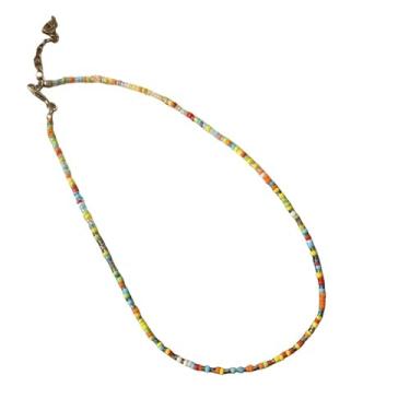 Imagem de TINCOLIA Colar colorido feito à mão com contas étnicas, gargantilha, corrente boêmia com joias
