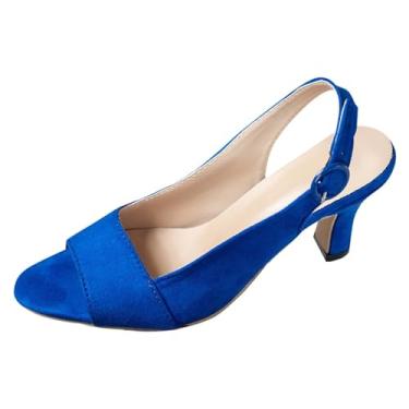 Imagem de Sandálias de bico fino fechado de salto alto para mulheres, estilo casual primavera verão, Azul royal, 36