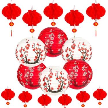 Imagem de Aiminjey Pacote com 26 lanternas de papel chinesas japonesas vermelhas flor de cerejeira pendurada, lanternas suspensas de 30,5 cm 20,3 cm para aniversário asiático Hibachi, casamento, chá de bebê,