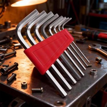 Imagem de Conjunto de 8 chaves hexagonais de cabeça esférica, kit de chaves Allen em forma de L com suporte vermelho, chaves hexagonais de extremidade esférica métrica para montagem de móveis e reparo de