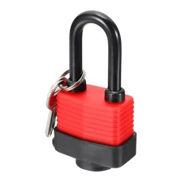 Imagem de PATIKIL 1 cadeado à prova de intempéries, 4 cm de largura de liga de aço ao ar livre à prova de ferrugem cadeado de feixe longo embrulhado em vinil à prova d'água com cilindro de latão para garagens