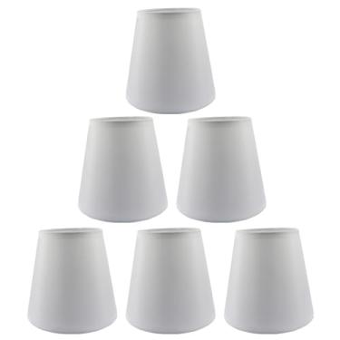 Imagem de Piutouyar Conjunto de 6 cortinas de lustre feitas à mão, abajures de linho para lustre com clipe em substituição de persianas pequenas (brancas)