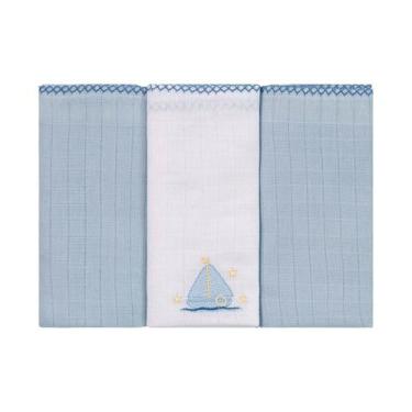 Imagem de Fralda de Pano para Bebê 3 Unidades 68 cm x 70 cm Baby Joy, Azul