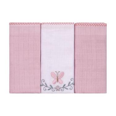 Imagem de Fralda de Pano para Bebê 3 Unidades 68 cm x 70 cm Baby Joy, Rosa empoe