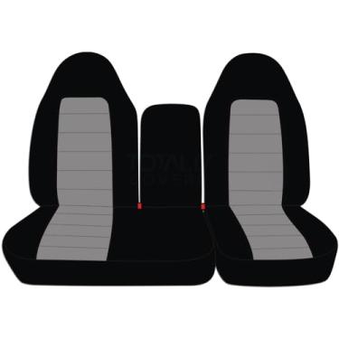Imagem de Totalmente compatível com capas de assento de caminhão de dois tons Ford F-150 2001-2003 (parte frontal 40/60 banco dividido) com console, apoios de cabeça moldados/ajustáveis e com cintos de segurança integrados na frente (21 cores) F150Totally Covers Molded Headrests cinza TCCSCTT26-20-9603FF150-C