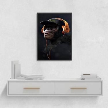 Imagem de Quadro Decorativo Macaco Com Headphone Com Vidro 24X18Cm