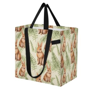 Imagem de CEBUGI Sacos de supermercado reutilizáveis com folhas de coelho sacola dobrável com alças de grande capacidade para compras roupas piquenique