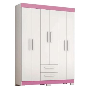 Imagem de Guarda Roupas Casal Juvenil 6 Portas 2 Gavetas Líbano Branco / Rosa No