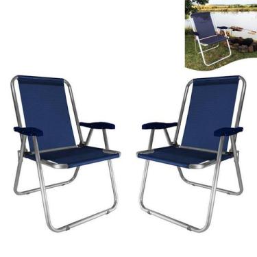 Imagem de Kit 2 Cadeira Max Alumínio Praia Piscina Camping Até 140 Kg Azul Marin