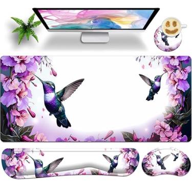 Imagem de JYCUHTCL Conjunto de mouse pad grande premium para jogos 90 x 48 cm com apoio de pulso para teclado, suporte de pulso e porta-copos de espuma viscoelástica suave para mesa de escritório em casa