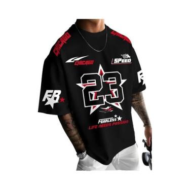 Imagem de Camiseta Masculina Casual De Verão Chicago Preta, Vermelha E Branca Co