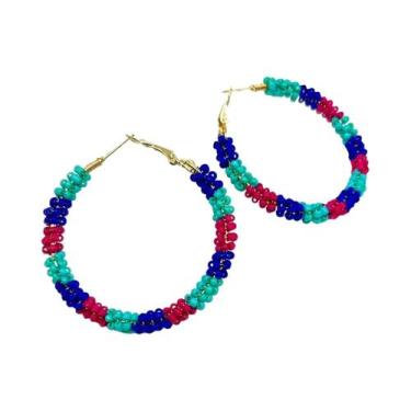 Imagem de Brincos De Argola Boêmios Coloridos Feitos À Mão Com Contas De Vidro E