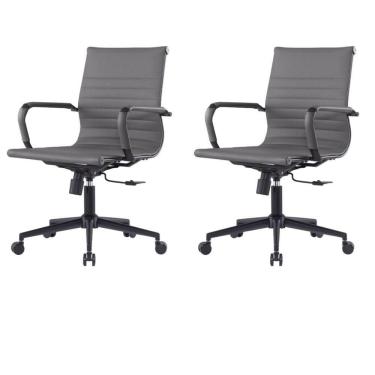 Imagem de Kit 2 Cadeiras Escritório Manhattan Black Esteirinha Diretor Fratini Pu Cinza Base Rodízio Preto