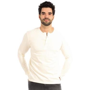 Imagem de Blusa Masculina Anistia Manga Longa Henley com Botões Off White, G