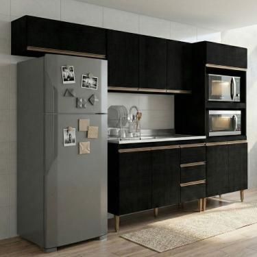 Imagem de Armário De Cozinha Completa Modulada 4 Peças Milão Menu Móveis Preto