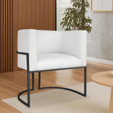 Imagem de Poltrona Dália Luxo Moderna Estofada Design Sofisticado Com Base De Ferro Preto Bouclé Branco