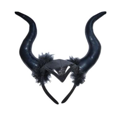 Imagem de Bandana de chifre de Halloween com acabamento em penas para cosplay - 