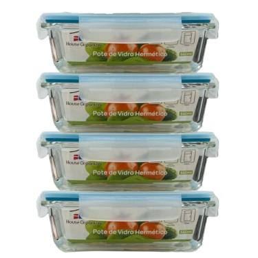 Imagem de House Organizer Conjunto 4 Potes de Vidro Retangular com Tampa Hermética 640ml Cor:Azul