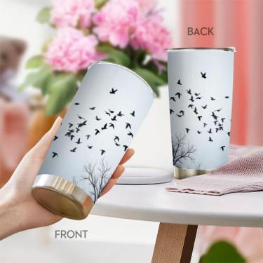 Imagem de Copo Oasisdream de aço inoxidável 600ml com estampa de pássaros