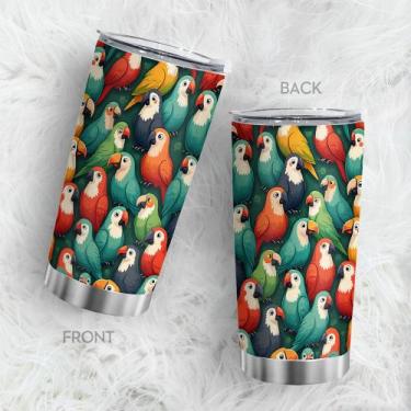 Imagem de Copo de viagem, caneca de café Oasisdream, 600 ml com estampa de papag