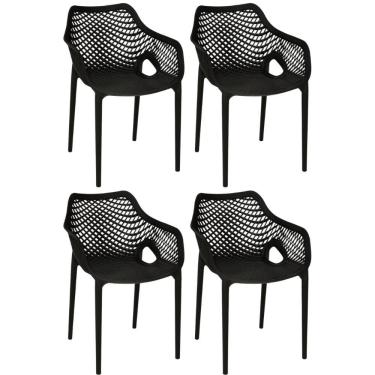 Imagem de Kit 4 Cadeiras De Jantar Design Suits Com Braços Empilhável Em Polipropileno - Preto